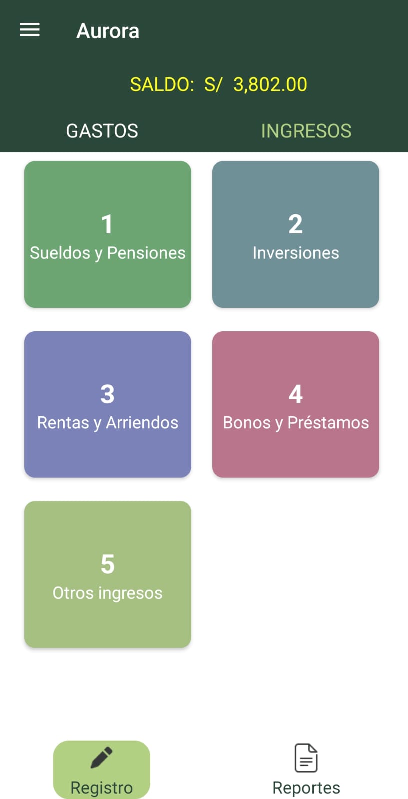 Aurora - pantalla principal