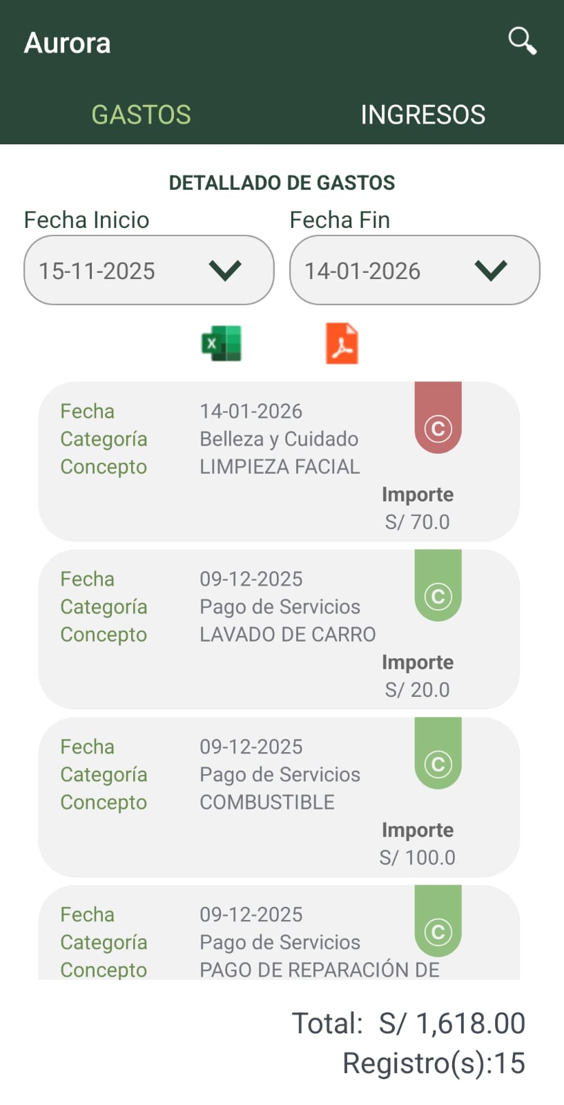 Aurora - exportación