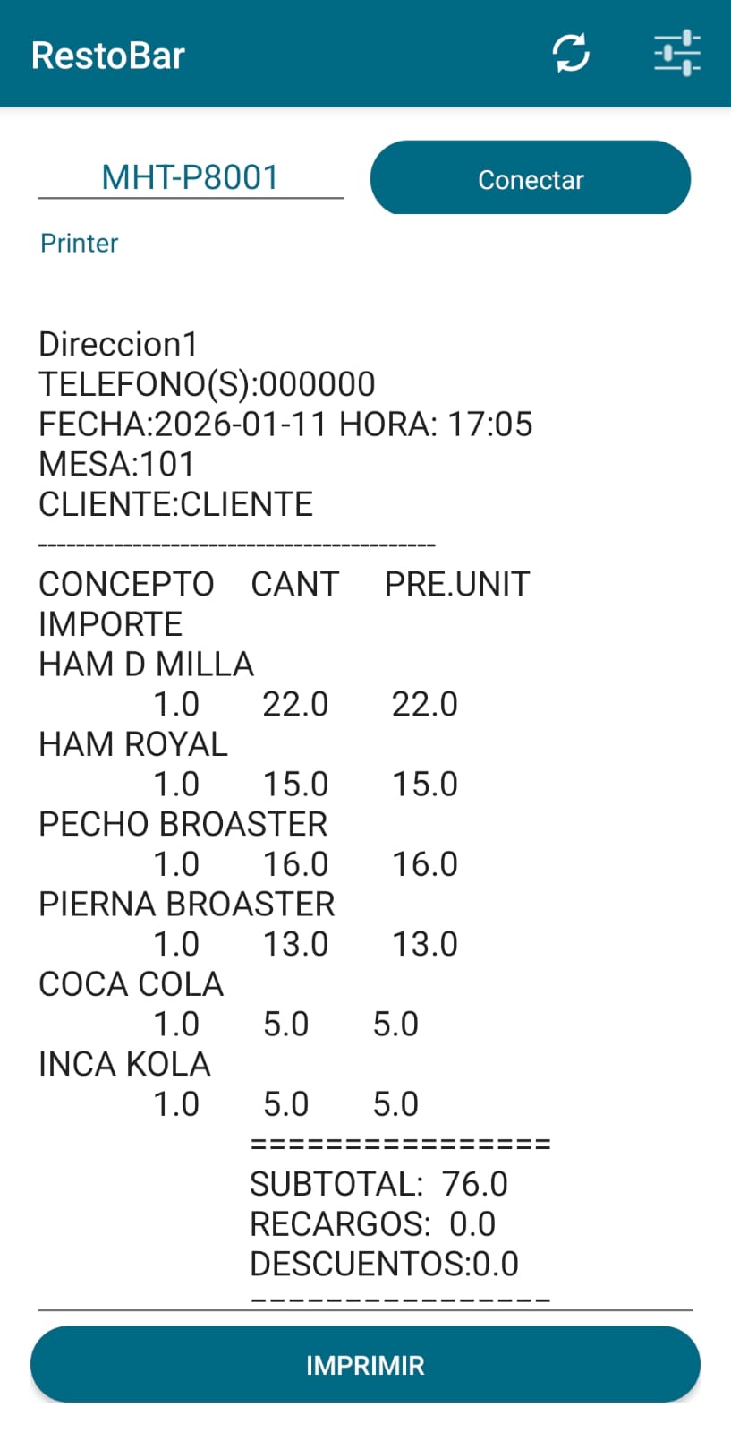RestoBar - opciones / módulos